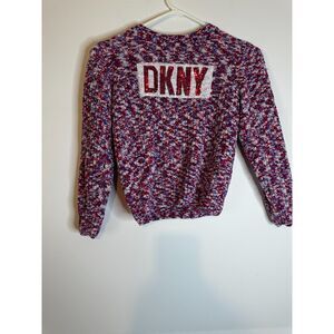 DKNY Girls 6X Sweater Multicolor Knit Sequin Logo Cozy Pullover